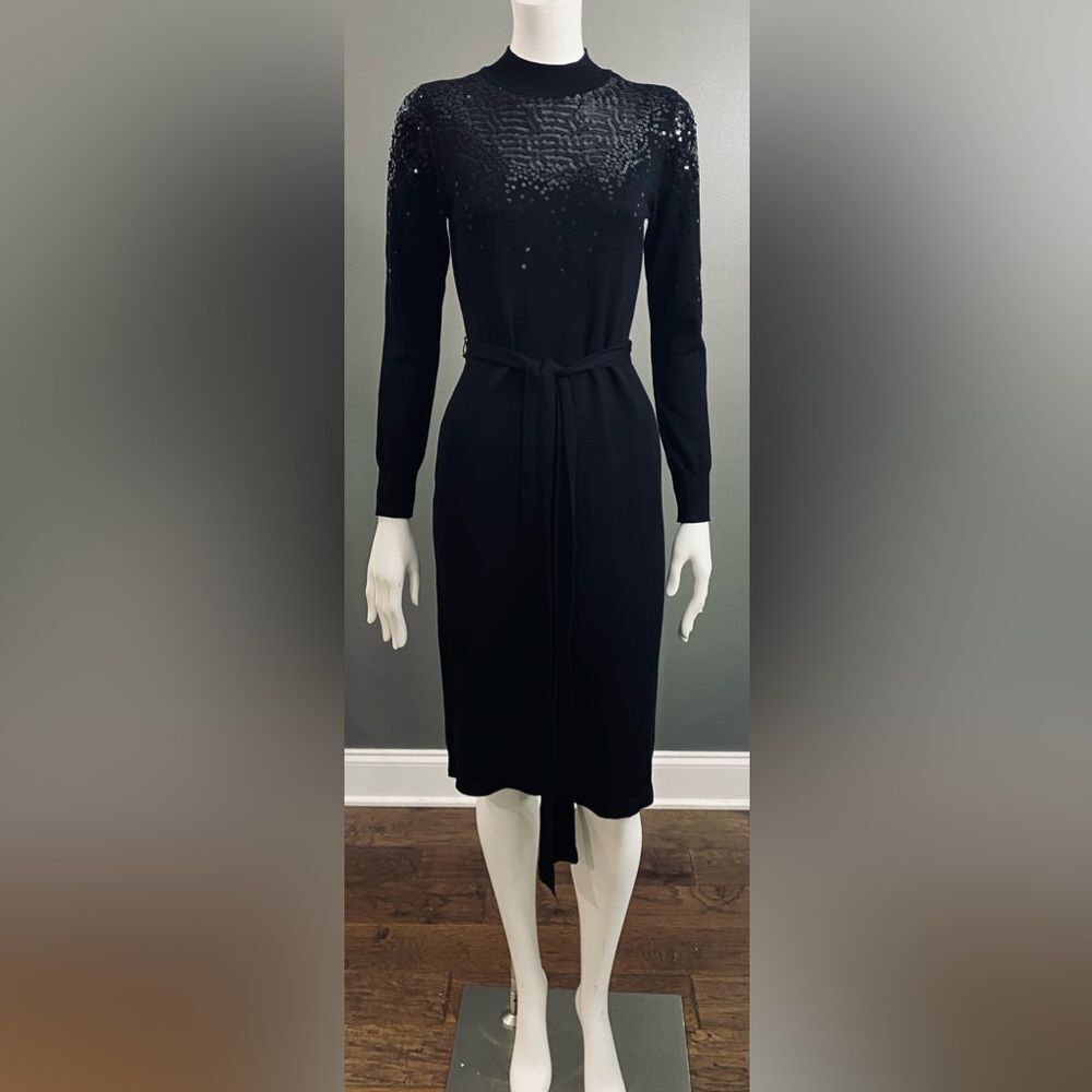 Vince Camuto Black Long-Sleeve Knit Dress with Sequin Accents Size Small